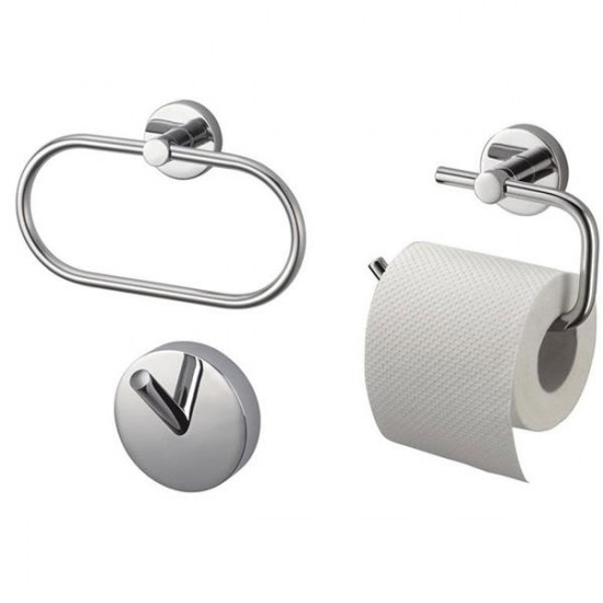 APS0026 Kosmos 3 Pack (Toilet Roll Holder, Hook, Towel Ring), Silver Chrome
