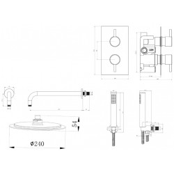 APS11514 Round Concealed Thermostatic 2 Handle 2 Way Shower Kit (Wall Kit) Chrome
