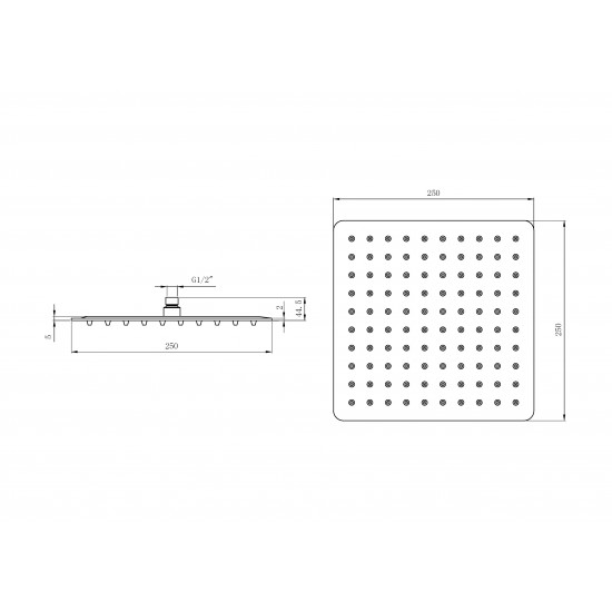 APS11574 SS Square Shower Head 250mm Stainless Steel
