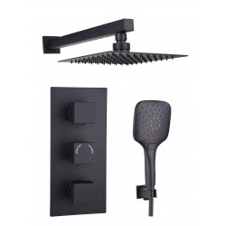 APS11587 Orca Square Concealed Thermostatic 3 Handle 2 Way Shower Kit with SS Head Black