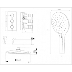 APS11588 Orca Round Concealed Thermostatic 3 Handle 2 Way Shower Kit with SS Head Black