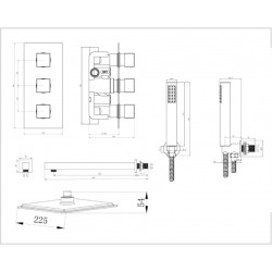 APS11640 Gunmetal Square Concealed Thermostatic 3 Handle 2 Way Shower Kit (Wall Kit) Gunmetal Grey