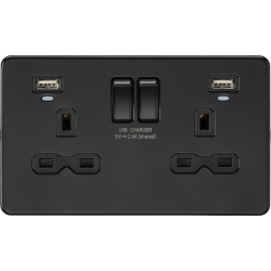 APS15511 13A 2G Switched Socket, Dual USB (2.4A) with LED Charge Indicators - Matt Black 