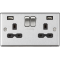 APS15601 13A 2G switched socket with dual USB charger A + A (2.4A) - Brushed chrome with black insert 