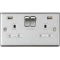 APS15603 13A 2G switched socket with dual USB charger A + A (2.4A) - Brushed chrome with white insert 