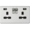 APS15543 13A 2G switched socket with dual USB charger A + A (2.4A) - Brushed chrome with black insert 