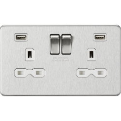 APS15545 13A 2G switched socket with dual USB charger A + A (2.4A) - Brushed chrome with white insert 