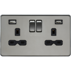 APS15551 13A 2G switched socket with dual USB charger A + A (2.4A) - Black nickel 