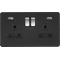 APS15552 13A 2G switched socket with dual USB charger A + A (2.4A) - Matt black with chrome rockers Rockers 