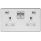 APS15548 13A 2G switched socket with dual USB charger A + A (2.4A) - Polished chrome with white insert 