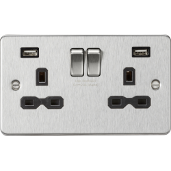 APS15555 13A 2G switched socket with dual USB charger A + A (2.4A) - Brushed chrome with black insert 