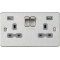 APS15556 13A 2G switched socket with dual USB charger A + A (2.4A) - Brushed chrome with grey insert 