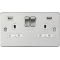 APS15557 13A 2G switched socket with dual USB charger A + A (2.4A) - Brushed chrome with white insert 