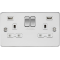 APS15562 13A 2G switched socket with dual USB charger A + A (2.4A) - Polished chrome with white insert 