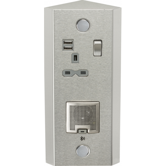 APS15539 13A 1G Vertical Switched Socket with Dual USB Charger (2.4A) and 3W RMS Bluetooth Speaker 