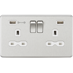 APS15509 13A 2G DP Switched Socket with Dual USB Charger (Type-A FASTCHARGE port) - Brushed Chrome/White 