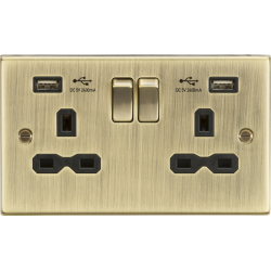 APS15604 13A 2G switched socket with dual USB charger A + A (2.4A) - Antique brass with black insert 