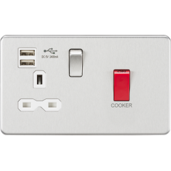 APS15513 45A DP Switch & 13A Switched Socket with Dual USB Charger 2.4A - Brushed Chrome with white insert 