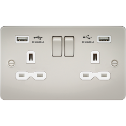 APS15563 13A 2G switched socket with dual USB charger A + A (2.4A) - Pearl with white insert 