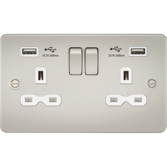 APS15563 13A 2G switched socket with dual USB charger A + A (2.4A) - Pearl with white insert 