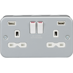 APS15497 Metal Clad 13A 2G Switched Socket with Dual USB Charger (2.4A) 
