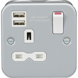 APS15498 Metal Clad 13A 1G Switched Socket with Dual USB Charger (2.4A) 
