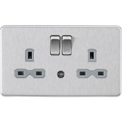 APS17270 13A 2G DP switched socket with night light function - Brushed chrome with grey insert 