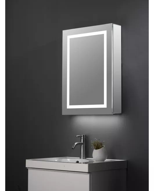 APS11731 Patrick Single Door LED Mirror Cabinet w. Demist, Shaver Point & USB Charger - 500x700mm 