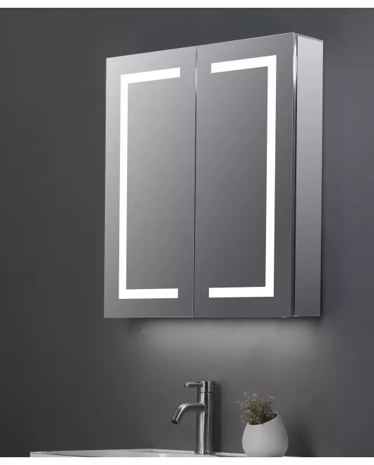 APS11732 Max Double Door LED Mirror Cabinet w. Demist, Shaver Point & USB Charger - 600x700mm 