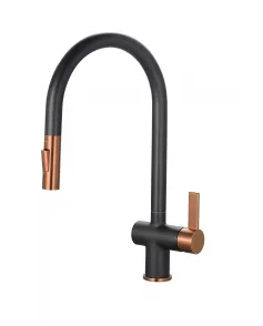 APS11969 Mayhill Black & Rose Gold Single Lever Pull Out Kitchen Tap Black