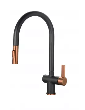 APS11969 Mayhill Black & Rose Gold Single Lever Pull Out Kitchen Tap Black