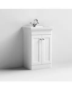 APS13072 500mm Floor Standing 2-Door Unit & Basin 1TH Satin White