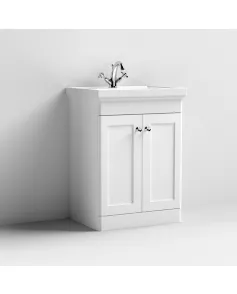 APS13074 600mm Floor Standing 2-Door Unit & Basin 1TH Satin White