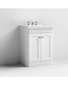 APS13075 600mm Floor Standing 2-Door Unit & Basin 3TH Satin White