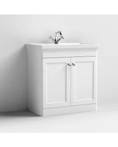 APS13076 800mm Floor Standing 2-Door Unit & Basin 1TH Satin White