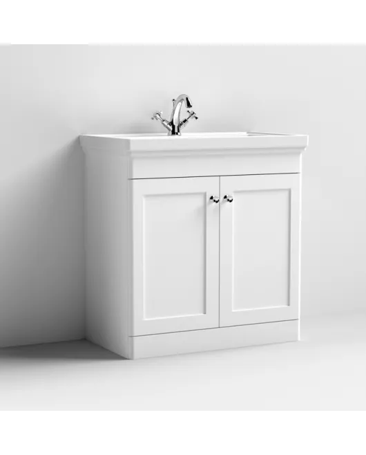 APS13076 800mm Floor Standing 2-Door Unit & Basin 1TH Satin White
