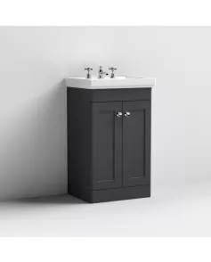 APS13079 500mm Floor Standing 2-Door Unit & Basin 3TH Satin Black