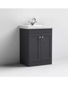 APS13080 600mm Floor Standing 2-Door Unit & Basin 1TH Satin Black