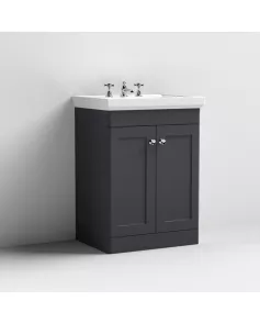 APS13081 600mm Floor Standing 2-Door Unit & Basin 3TH Satin Black