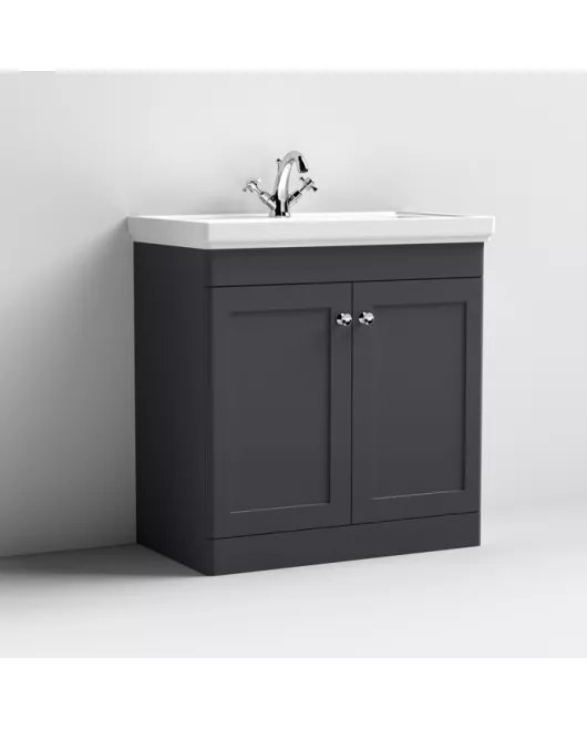APS13082 800mm Floor Standing 2-Door Unit & Basin 1TH Satin Black