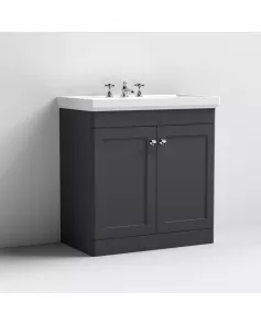 APS13083 800mm Floor Standing 2-Door Unit & Basin 3TH Satin Black