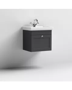 APS13084 500mm Wall Hung 1-Drawer Unit & Basin 1TH Satin Black