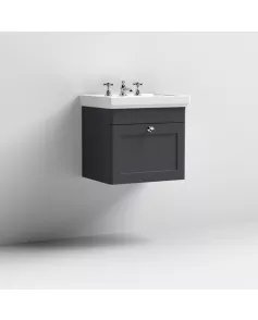 APS13085 500mm Wall Hung 1-Drawer Unit & Basin 3TH Satin Black