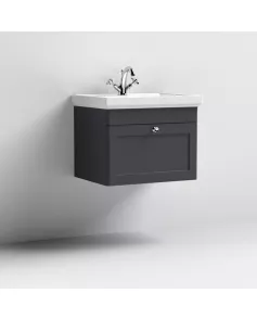 APS13086 600mm Wall Hung 1-Drawer Unit & Basin 1TH Satin Black