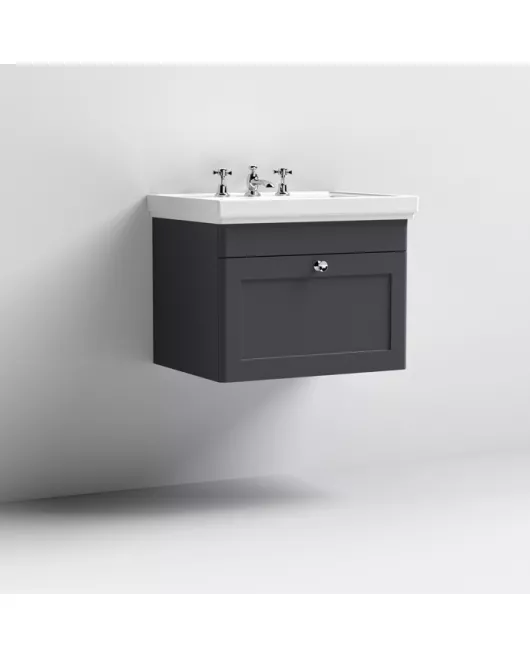 APS13087 600mm Wall Hung 1-Drawer Unit & Basin 3TH Satin Black