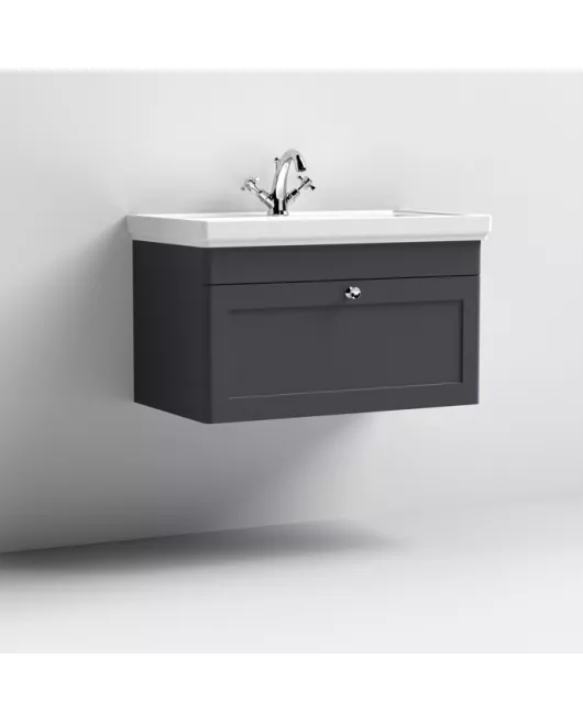 APS13088 800mm Wall Hung 1-Drawer Unit & Basin 1TH Satin Black