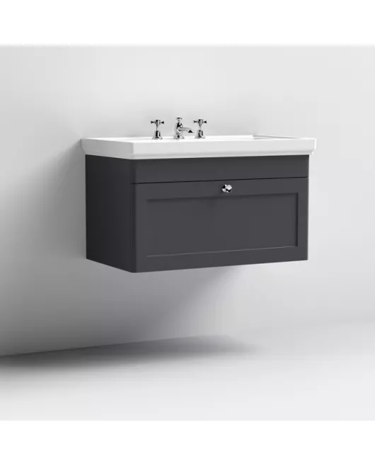 APS13089 800mm Wall Hung 1-Drawer Unit & Basin 3TH Satin Black