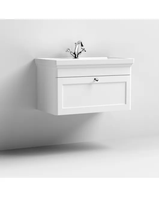 APS13094 800mm Wall Hung 1-Drawer Unit & Basin 1TH Satin Black