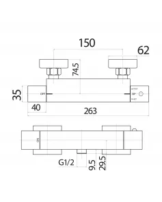APS3228 SQUARE THERMOSTATIC BAR VALVE Chrome