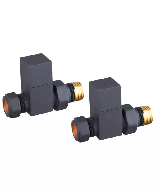 APS49702 Square Anthracite Straight Radiator Valve Pack (Pairs) Anthracite